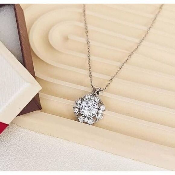 CERTIFIED Genuine Moissanite Diamond 1 Ct. Round Solitaire Explosion Necklace - Picture 5 of 7